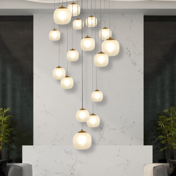 Plafonnier OKO 16 lumières blanc opal et noir, grand plafonnier bicolore LED 2